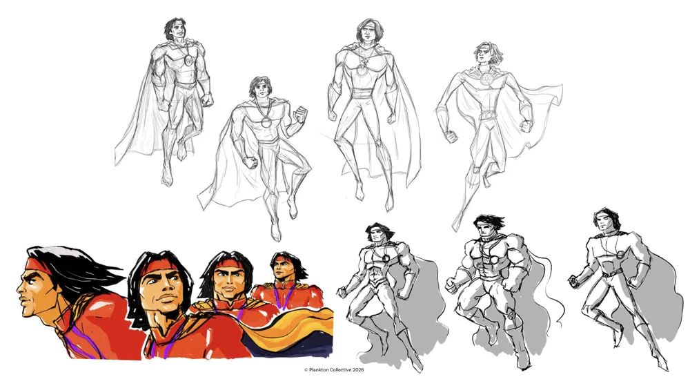 Superhero pose sketches