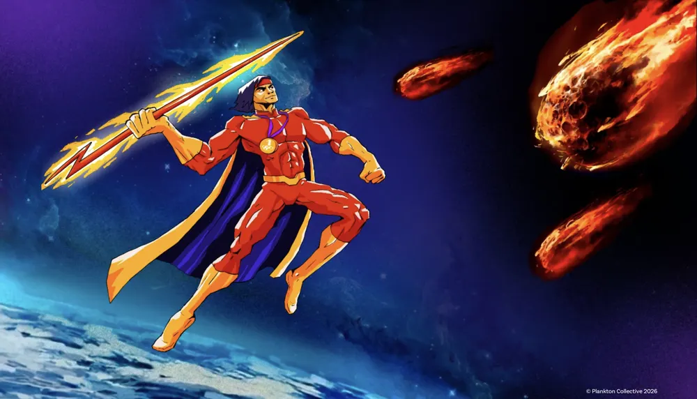 Superhero key art in space
