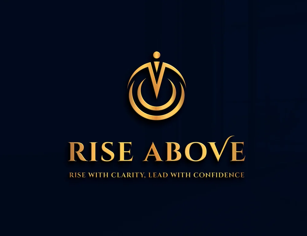 Logo in gold on navy