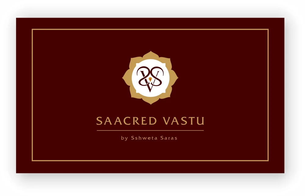 Logo in gold on a maroon card