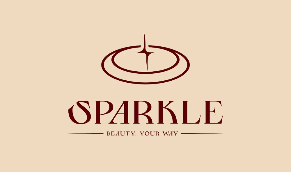 Logo in maroon on beige