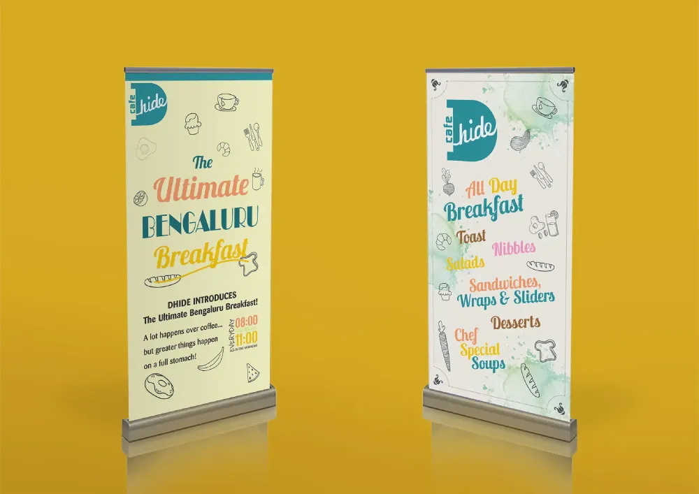 Two pull up banners for a breakfast cafe