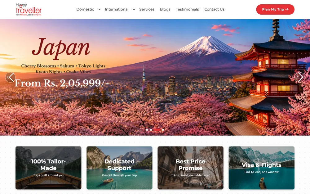 Travel website home page