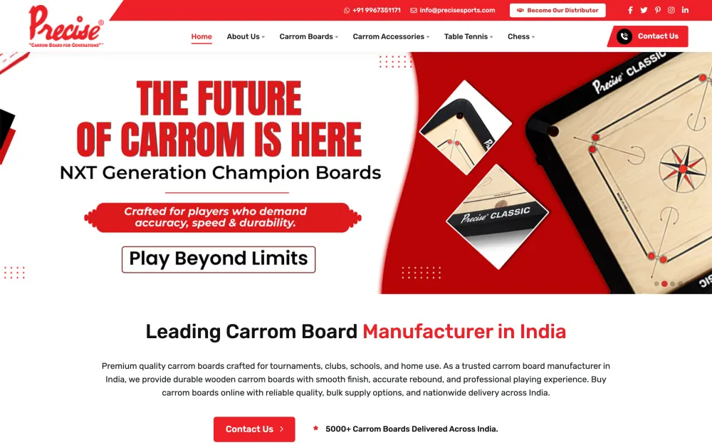 Sports manufacturing website home page